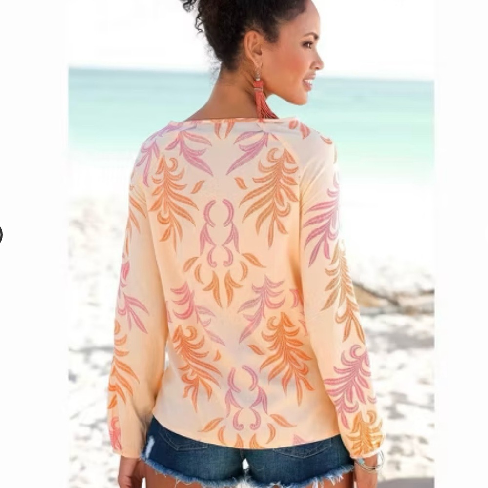 Lascana Relaxed Boho Print Blouse Women’s 12 Viscose Long Sleeve Beach Summer - Picture 2 of 14
